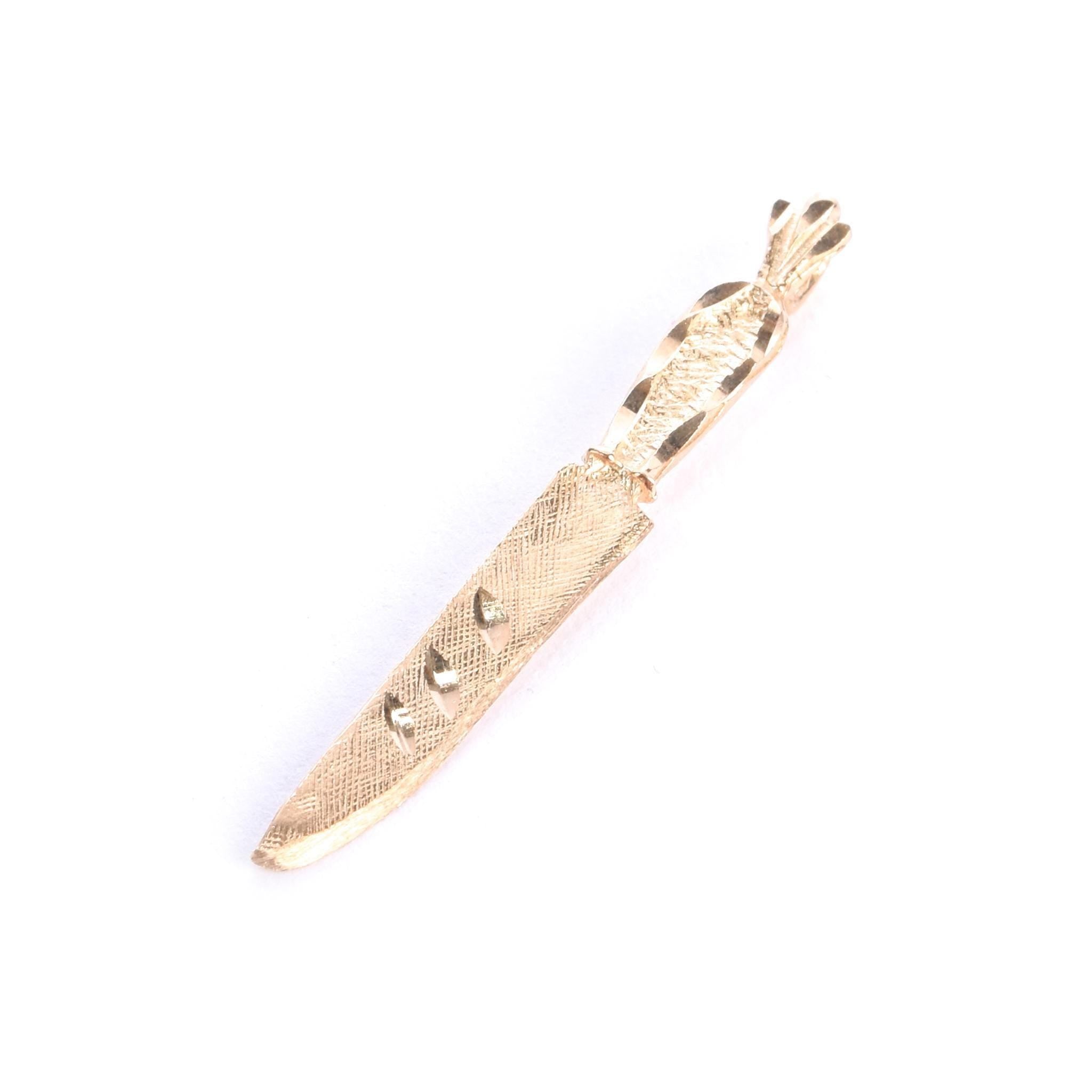 14K Gold Etched Knife Pendant