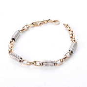 10K Two-Tone Gold Paperclip and Barrel Spring Link Bracelet