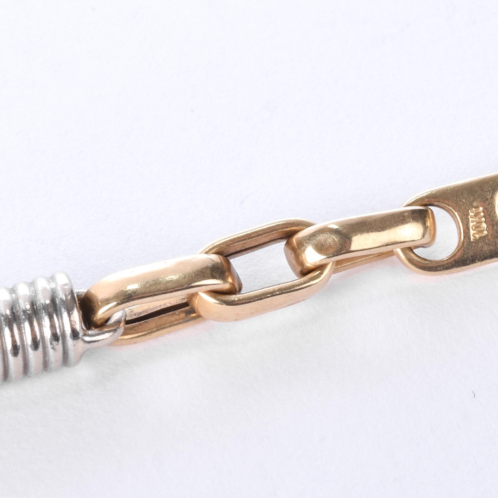 10K Two-Tone Gold Paperclip and Barrel Spring Link Bracelet