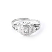 Art Deco 14K White Gold Filigree Diamond Engagement Ring