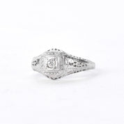 Art Deco 14K White Gold Filigree Diamond Engagement Ring