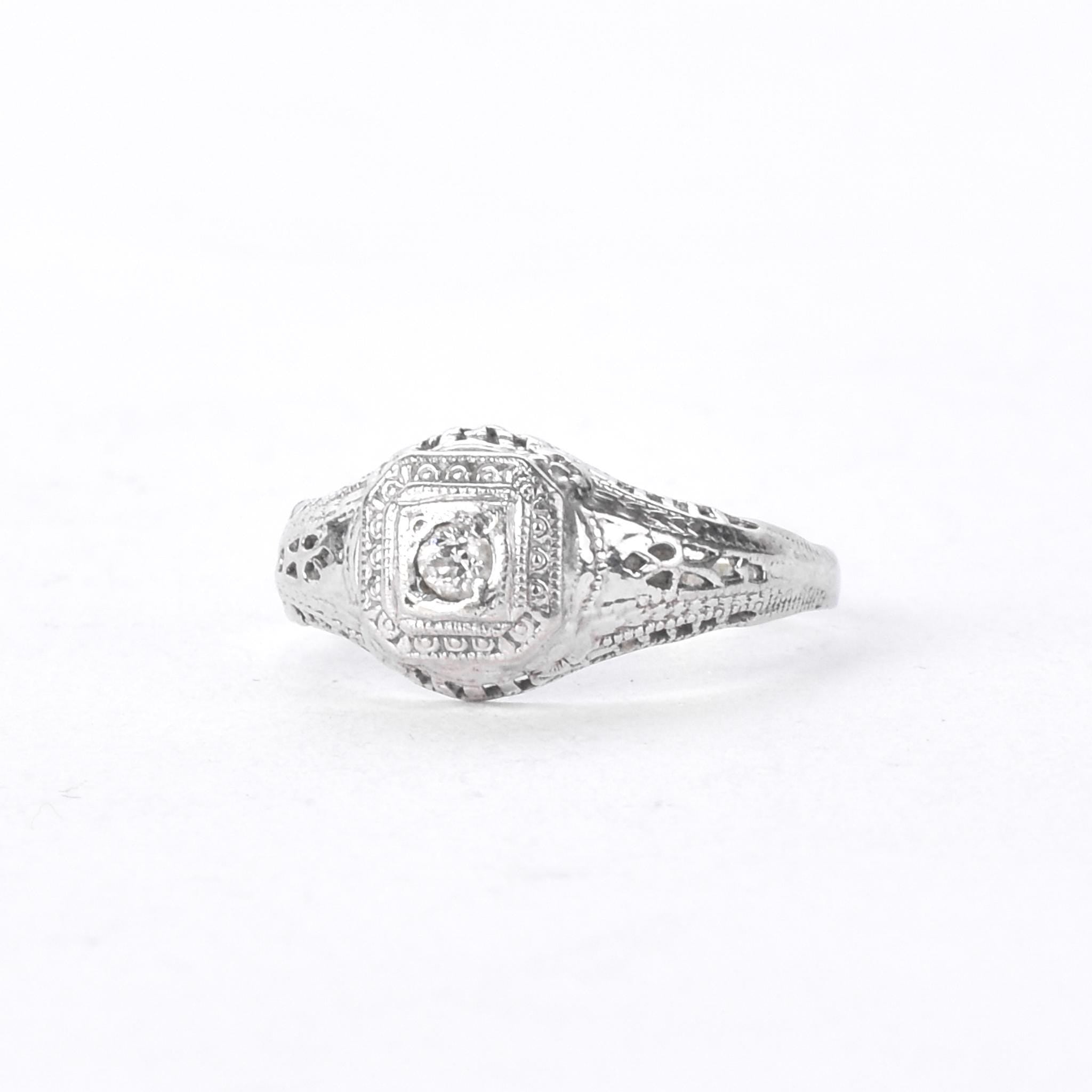 Art Deco 14K White Gold Filigree Diamond Engagement Ring