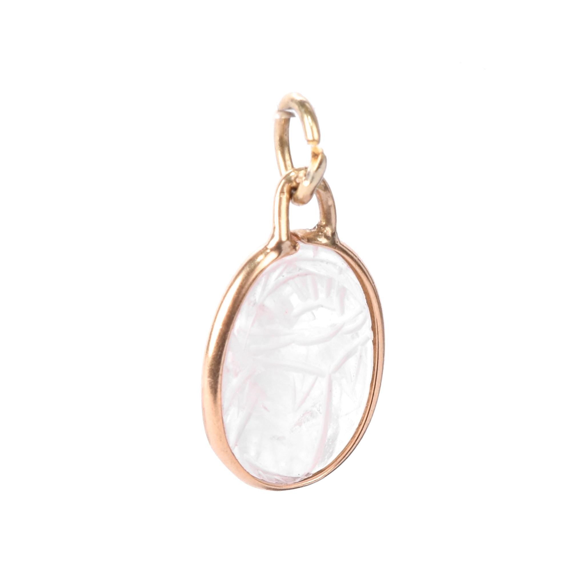 14K Gold & Carved Quartz Scarab Pendant