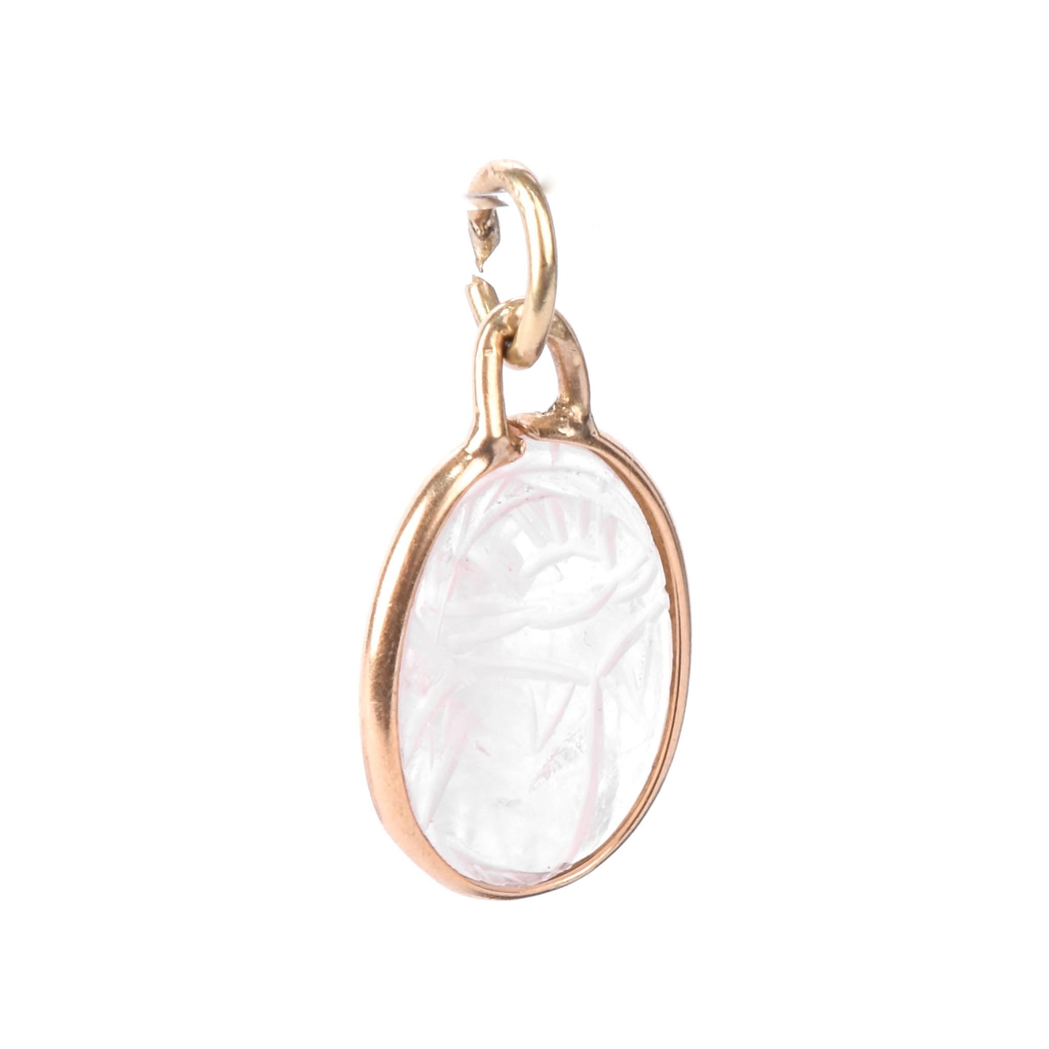 14K Gold & Carved Quartz Scarab Pendant