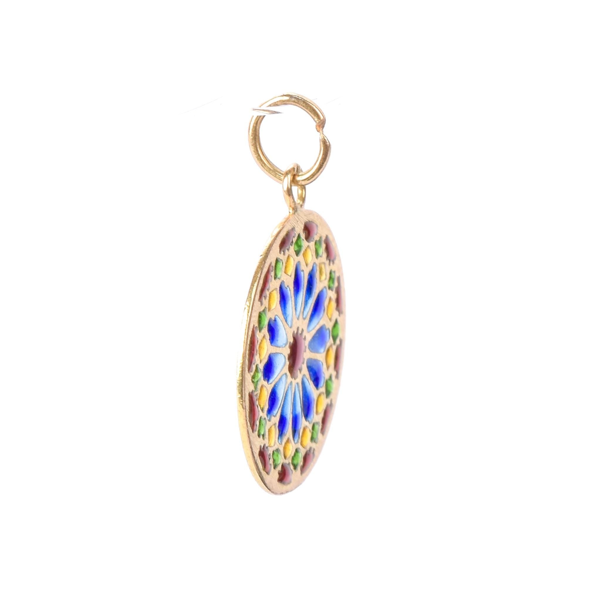18K Gold French Plique A Jour Enamel Window Pendant