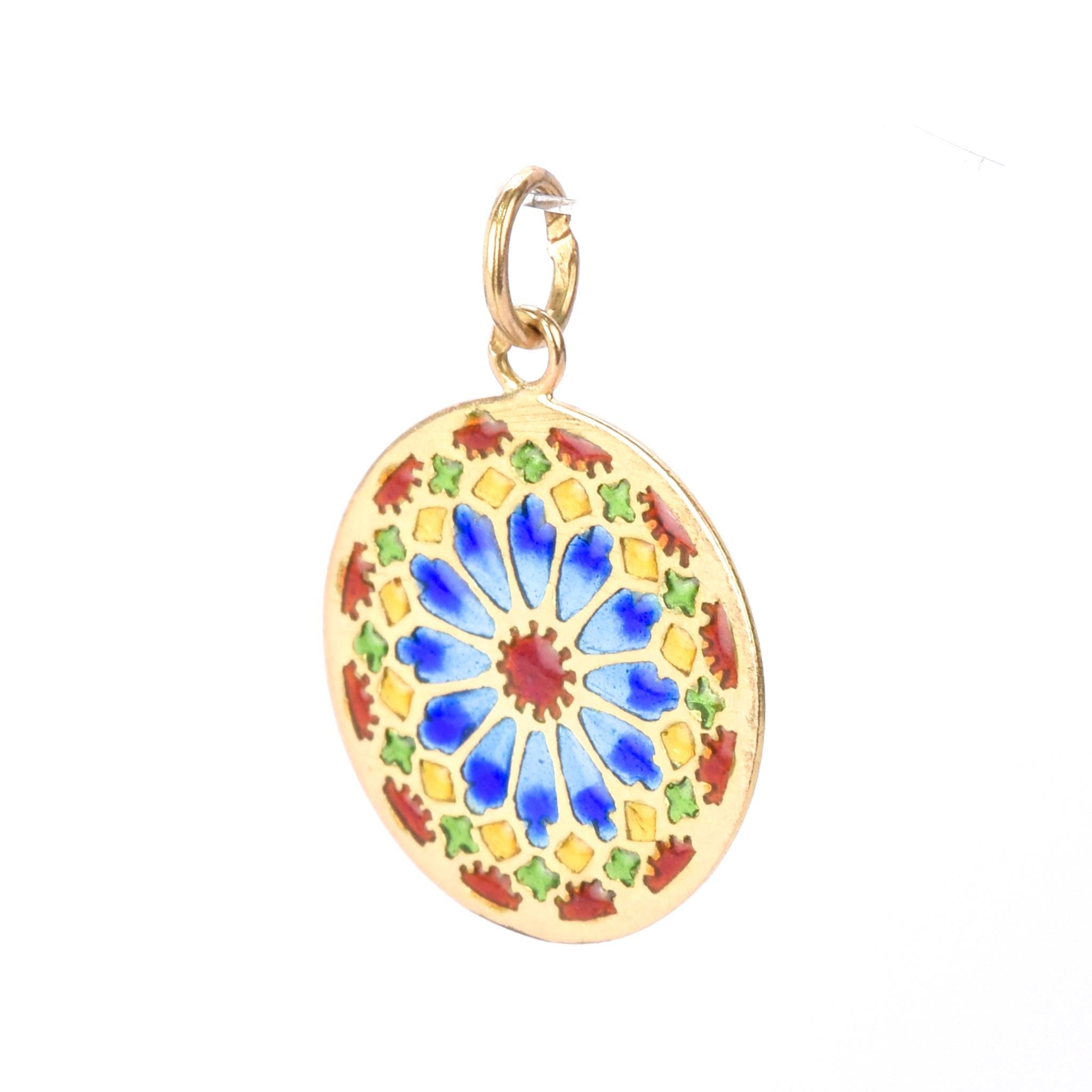 18K Gold French Plique A Jour Enamel Window Pendant
