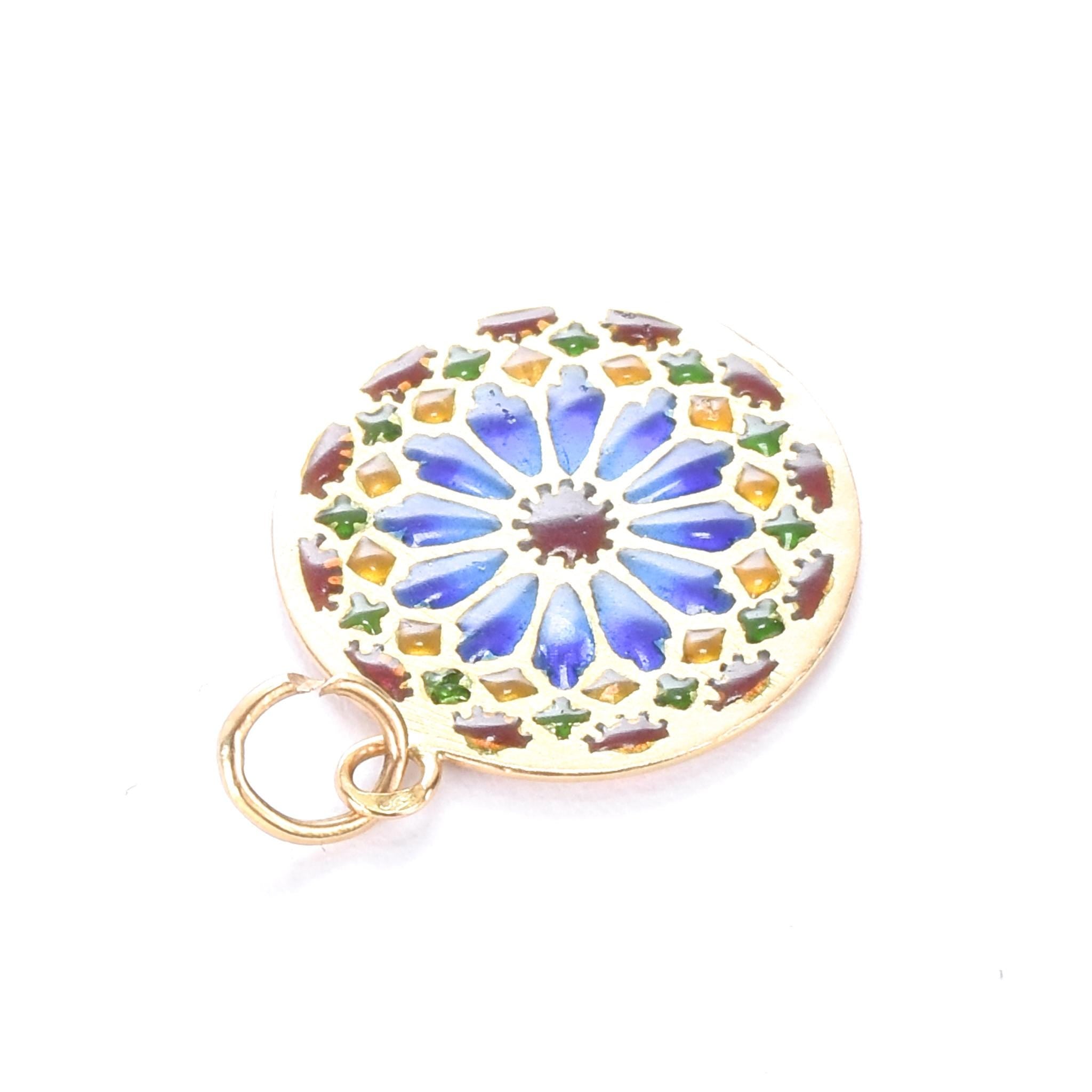 18K Gold French Plique A Jour Enamel Window Pendant