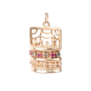 14K Gold Liquor Bar Pendant with Rubies & Aquamarine