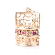 14K Gold Liquor Bar Pendant with Rubies & Aquamarine