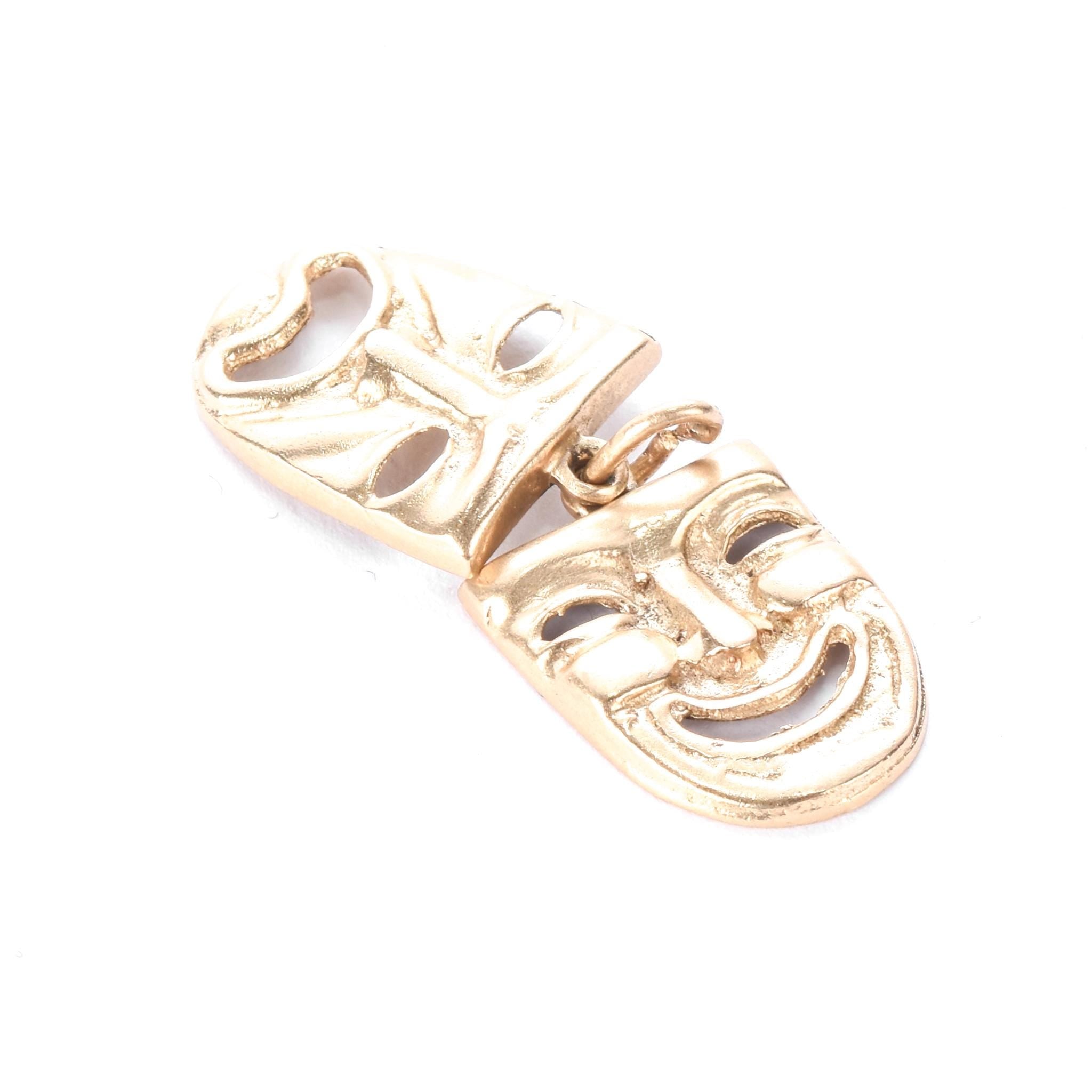 14K Gold Two-Piece Comedy & Drama Theatre Mask Pendant