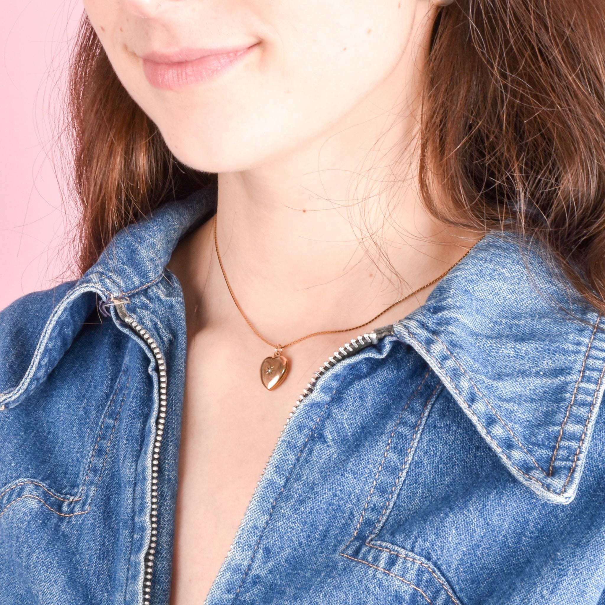 Antique 10K Gold Heart-Shaped Locket with Star-Set Seed Pearl