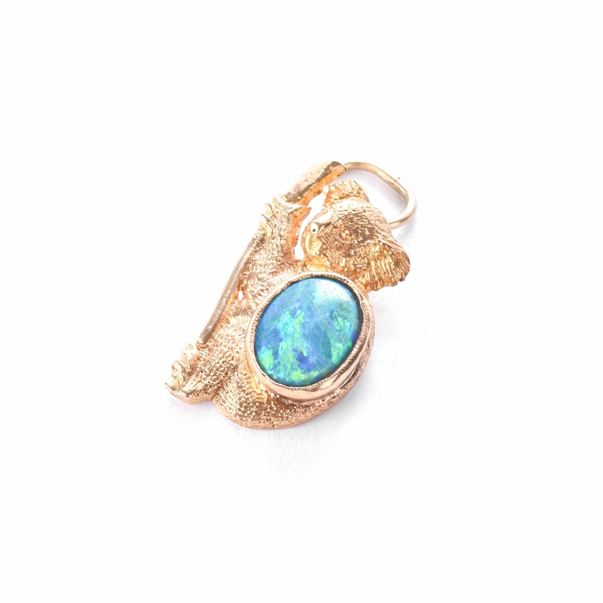 10K Gold Koala Pendant/Charm with Bright Blue Australian Opal