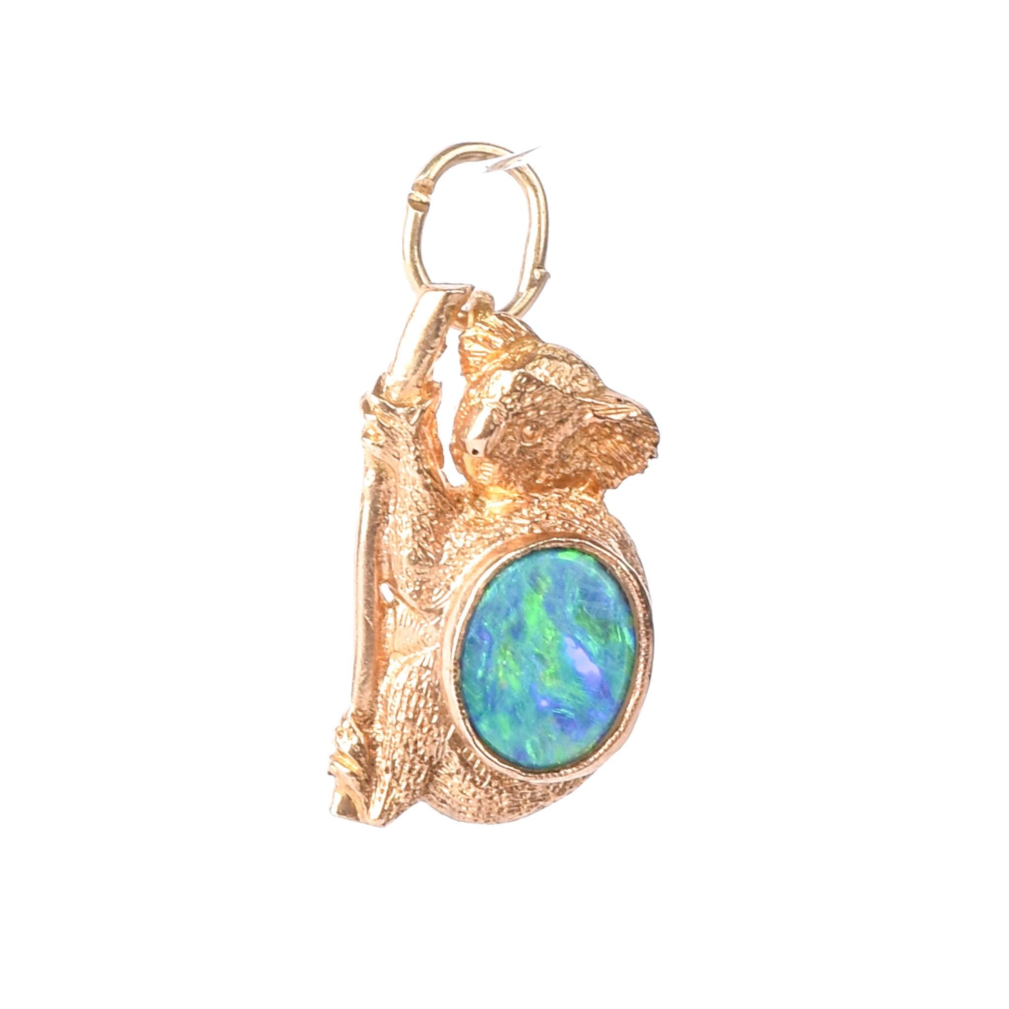 10K Gold Koala Pendant/Charm with Bright Blue Australian Opal