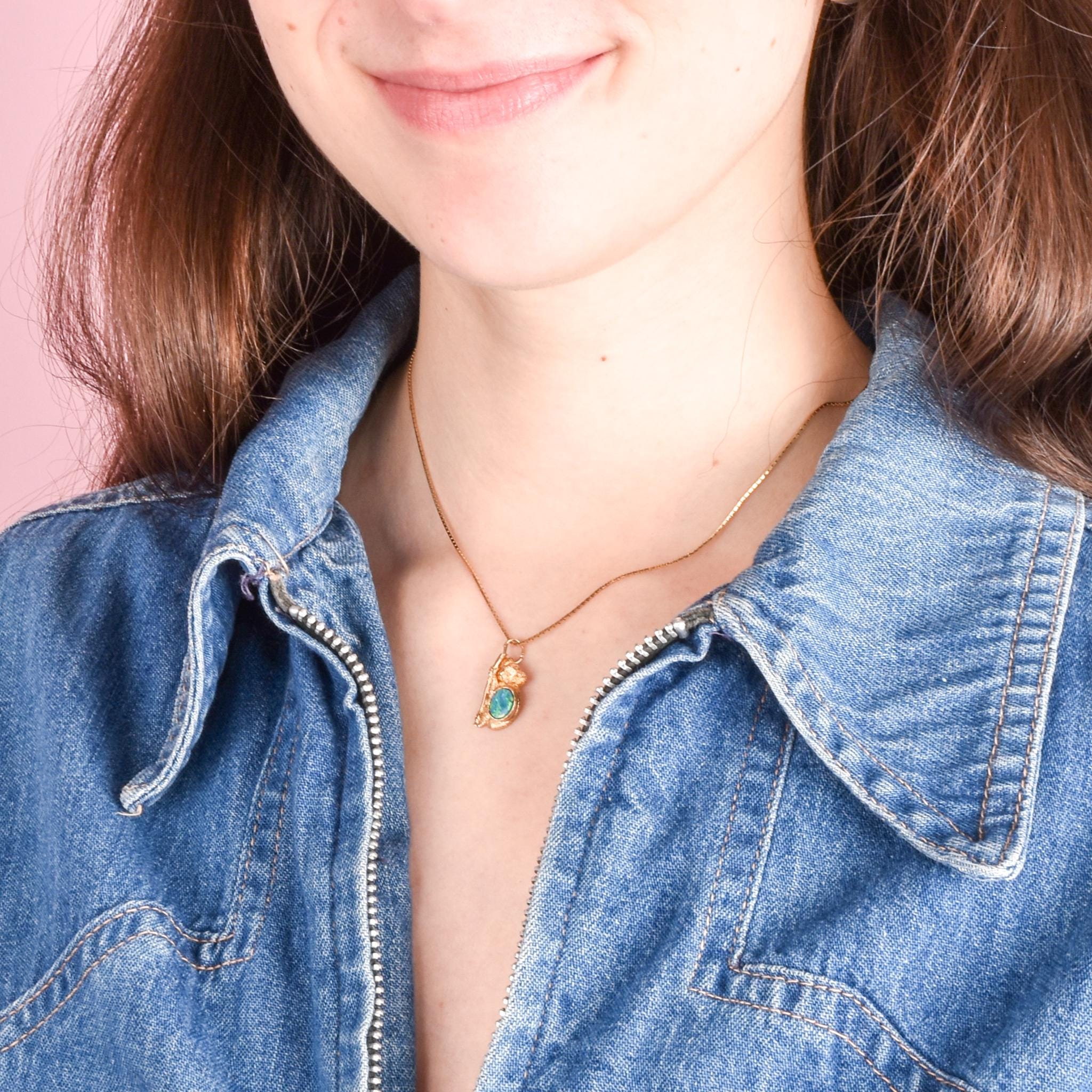 10K Gold Koala Pendant/Charm with Bright Blue Australian Opal