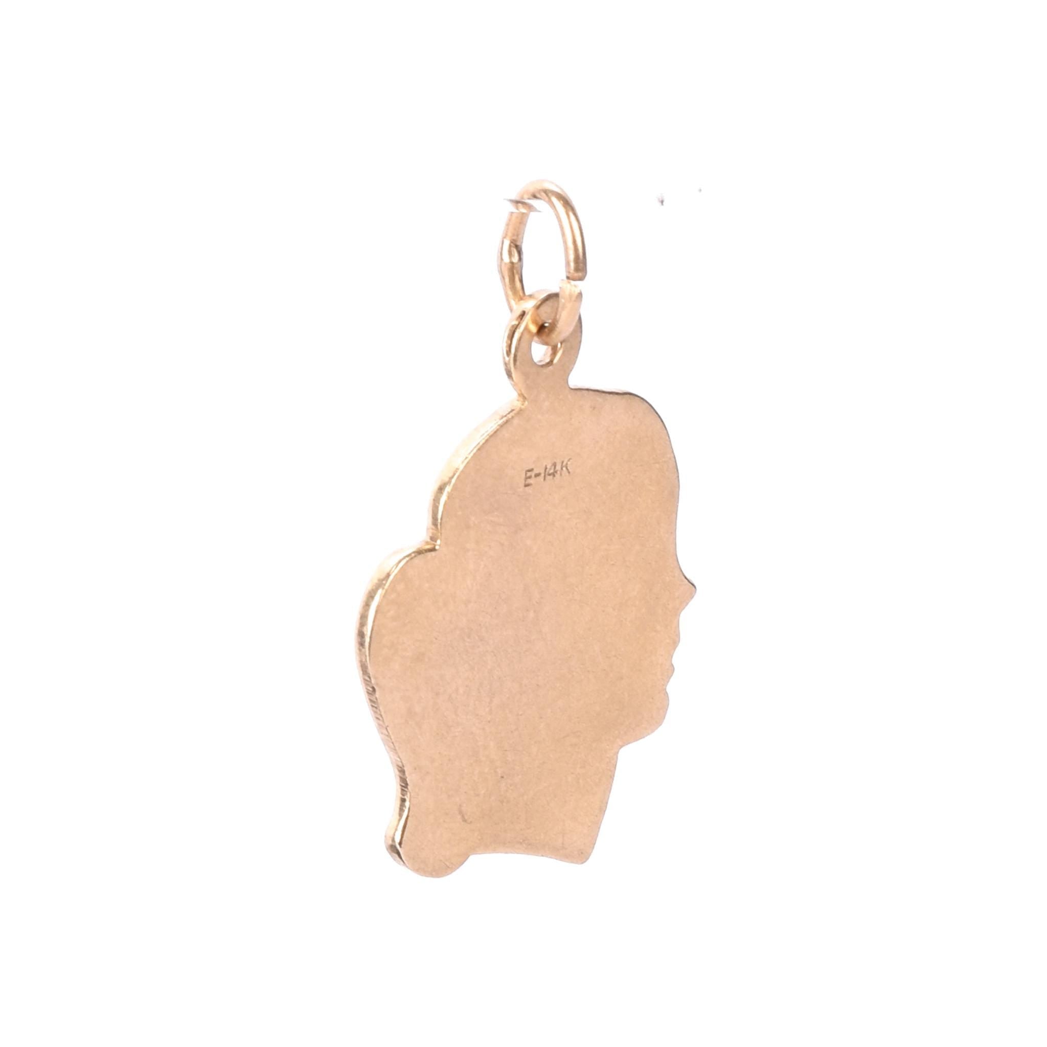 14K Gold Girl with Ponytail Profile Pendant
