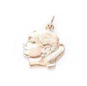 14K Gold Girl with Ponytail Profile Pendant