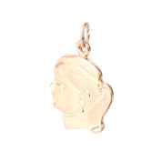 14K Gold Girl with Ponytail Profile Pendant