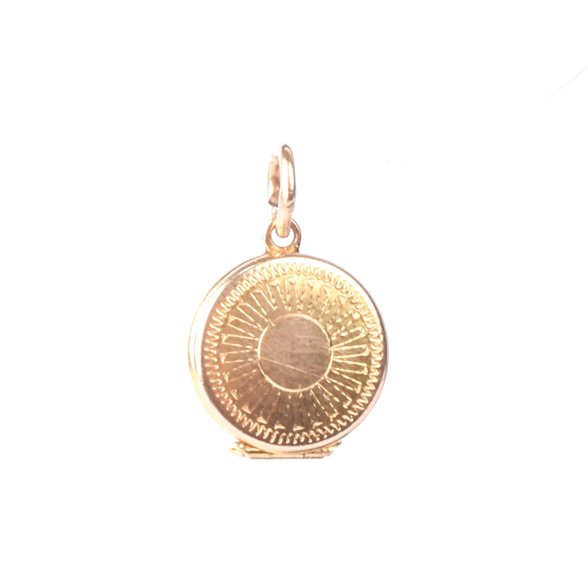 10K Gold Miniature Sun-Etched Locket Charm