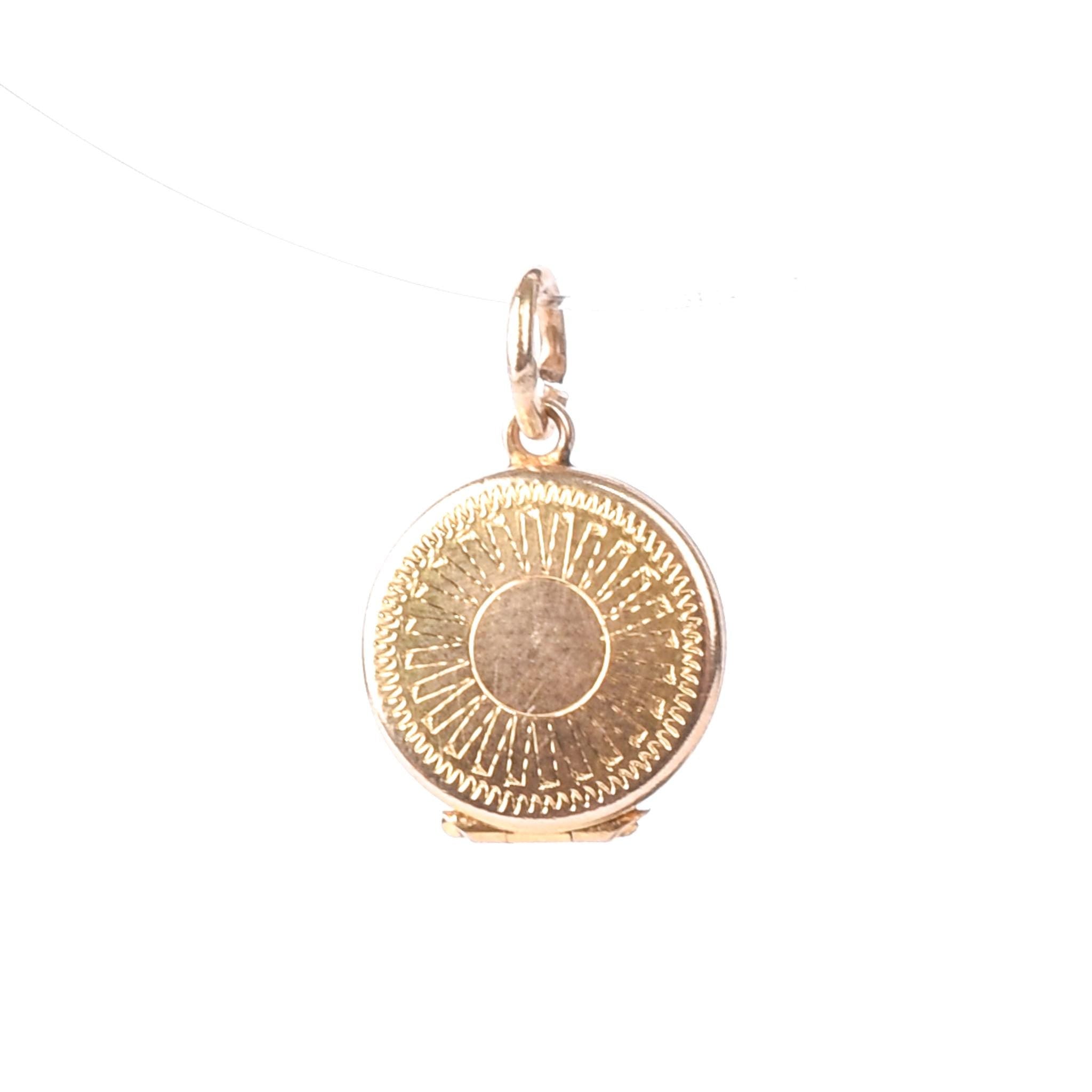 10K Gold Miniature Sun-Etched Locket Charm