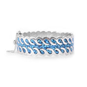Taxco Sterling Silver And Turquoise Chip-Inlayed Wavy Hinged Bangle Bracelet