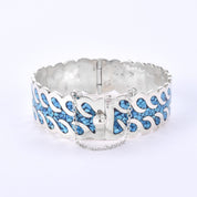 Taxco Sterling Silver And Turquoise Chip-Inlayed Wavy Hinged Bangle Bracelet