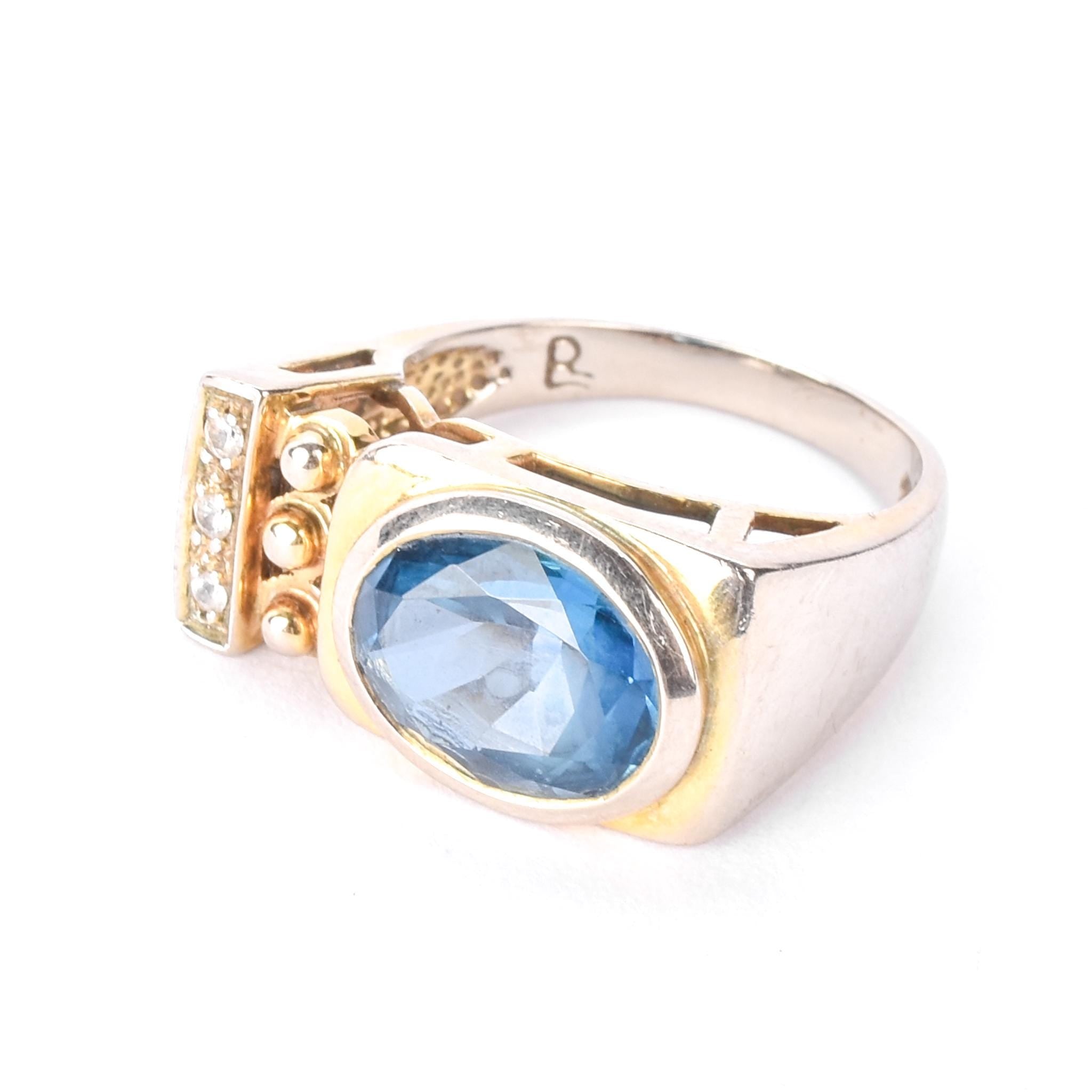 10K Gold Modernist Blue and Clear Topaz Ring