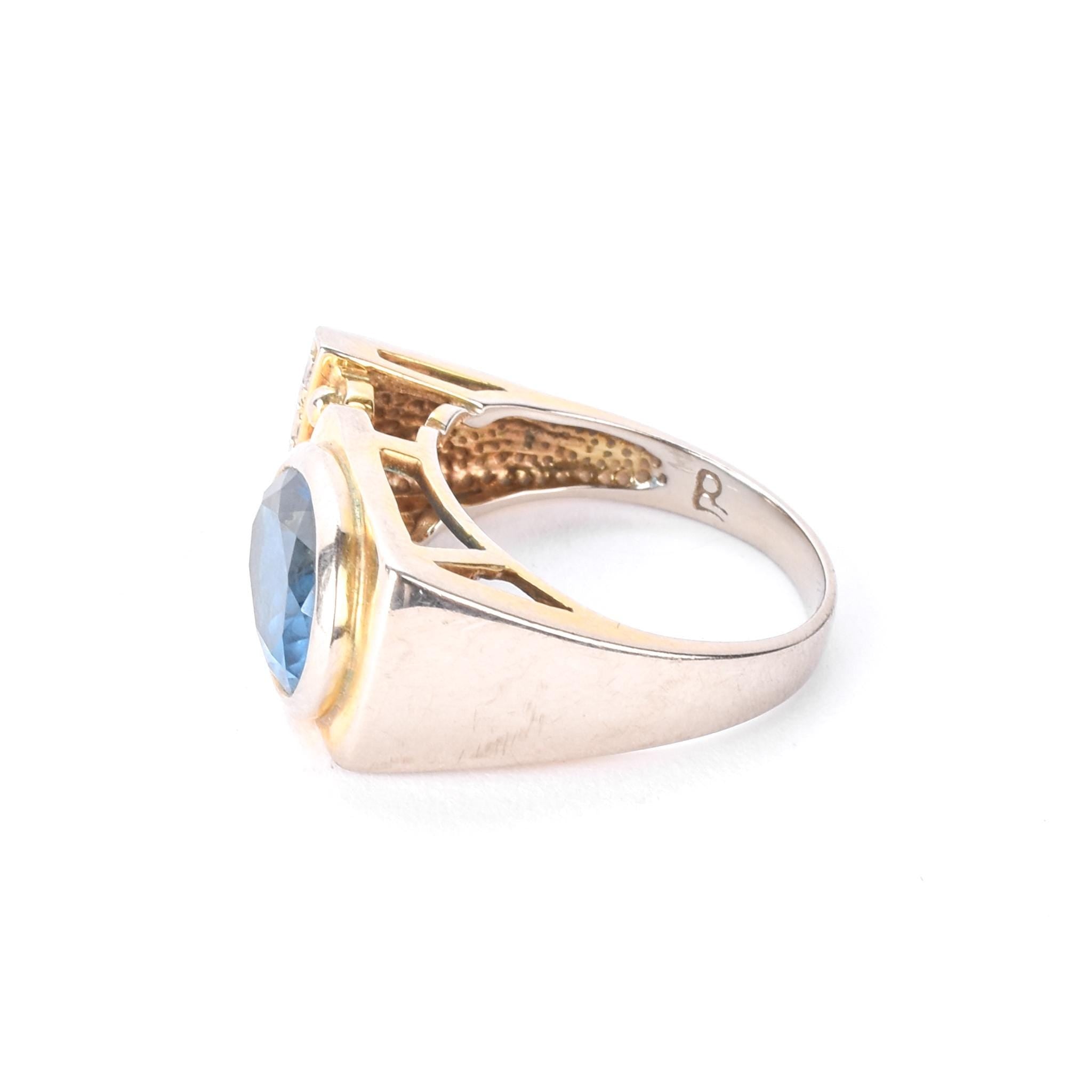10K Gold Modernist Blue and Clear Topaz Ring