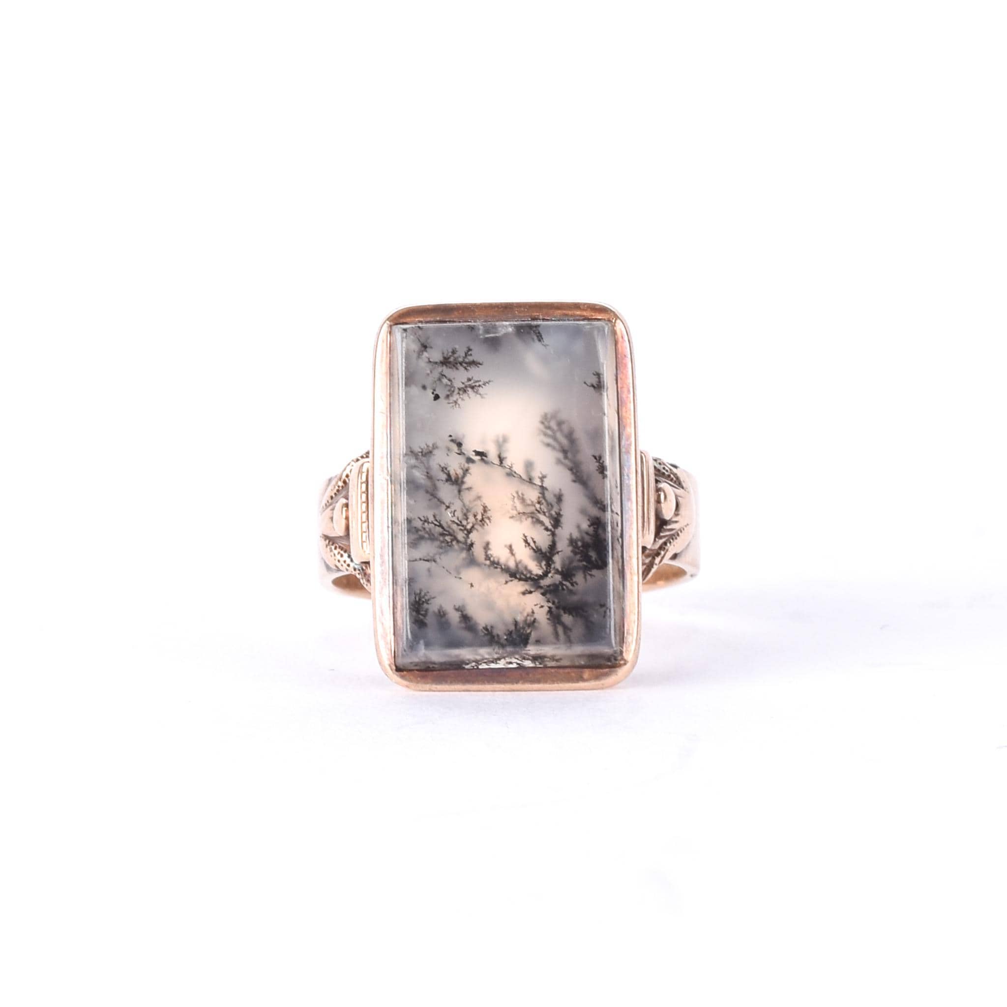 14K Gold Dendritic Agate Statement Ring