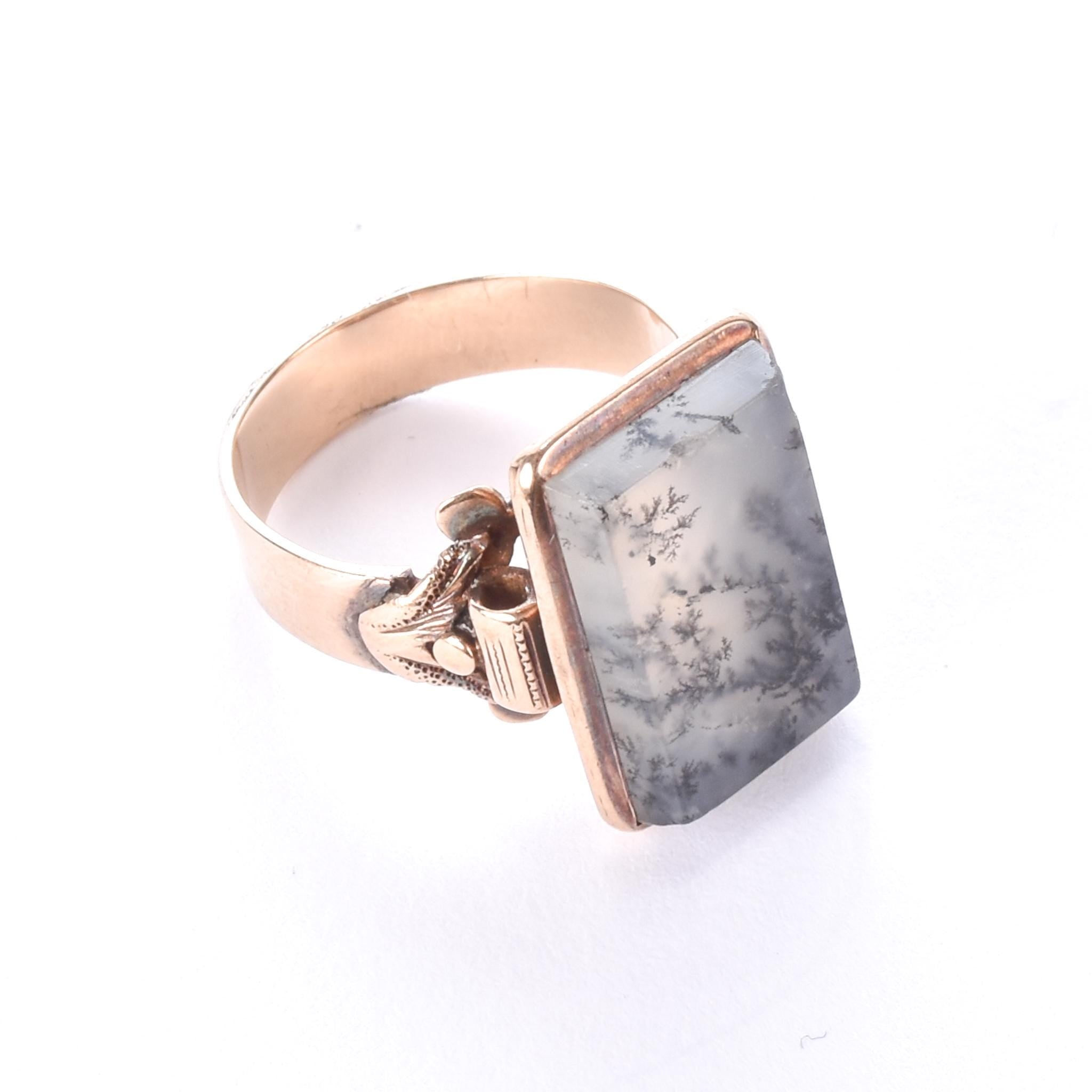 14K Gold Dendritic Agate Statement Ring