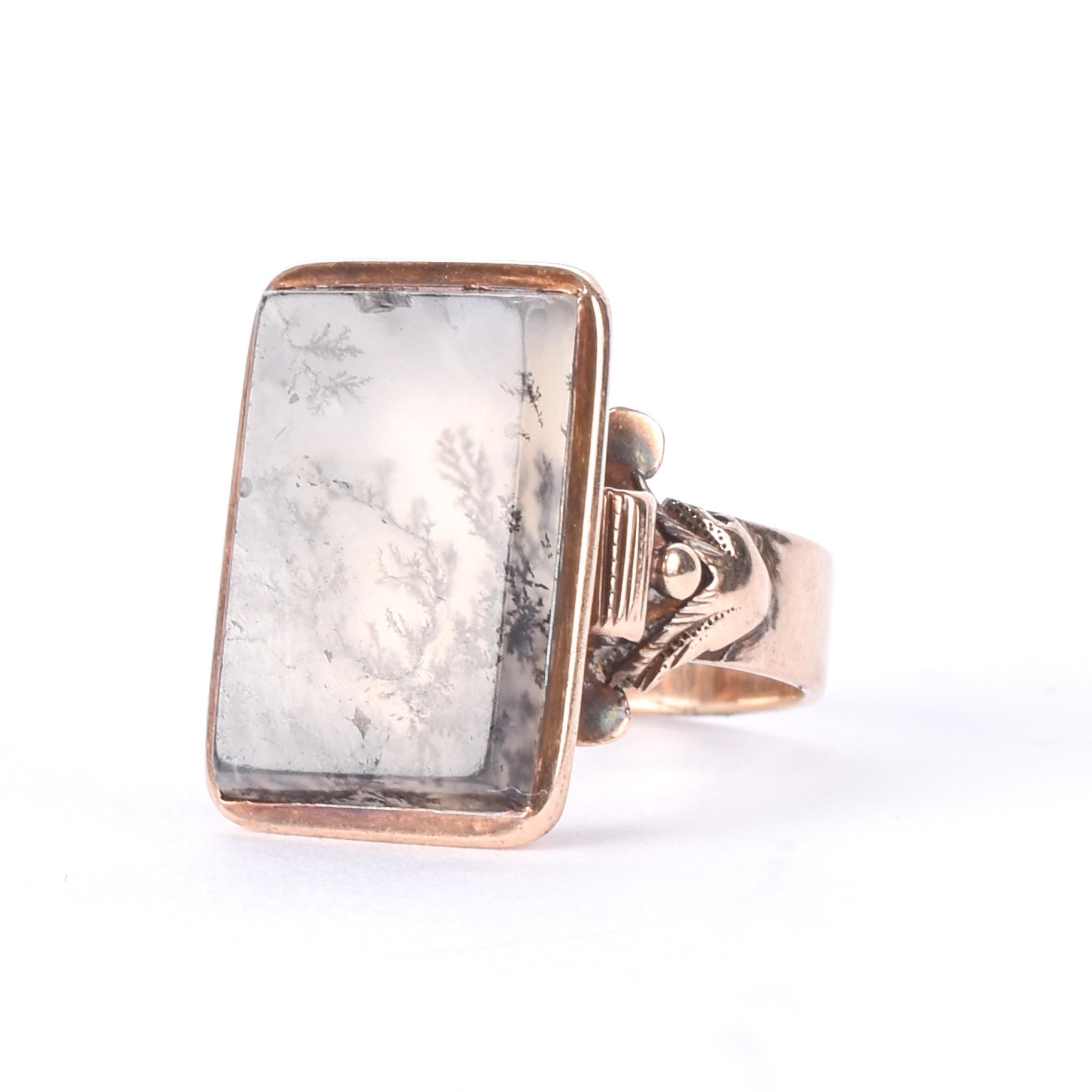 14K Gold Dendritic Agate Statement Ring