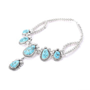 Navajo Sterling Silver and Turquoise Squash-Blossom Style Collar Necklace