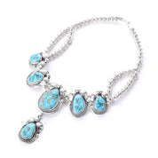 Navajo Sterling Silver and Turquoise Squash-Blossom Style Collar Necklace