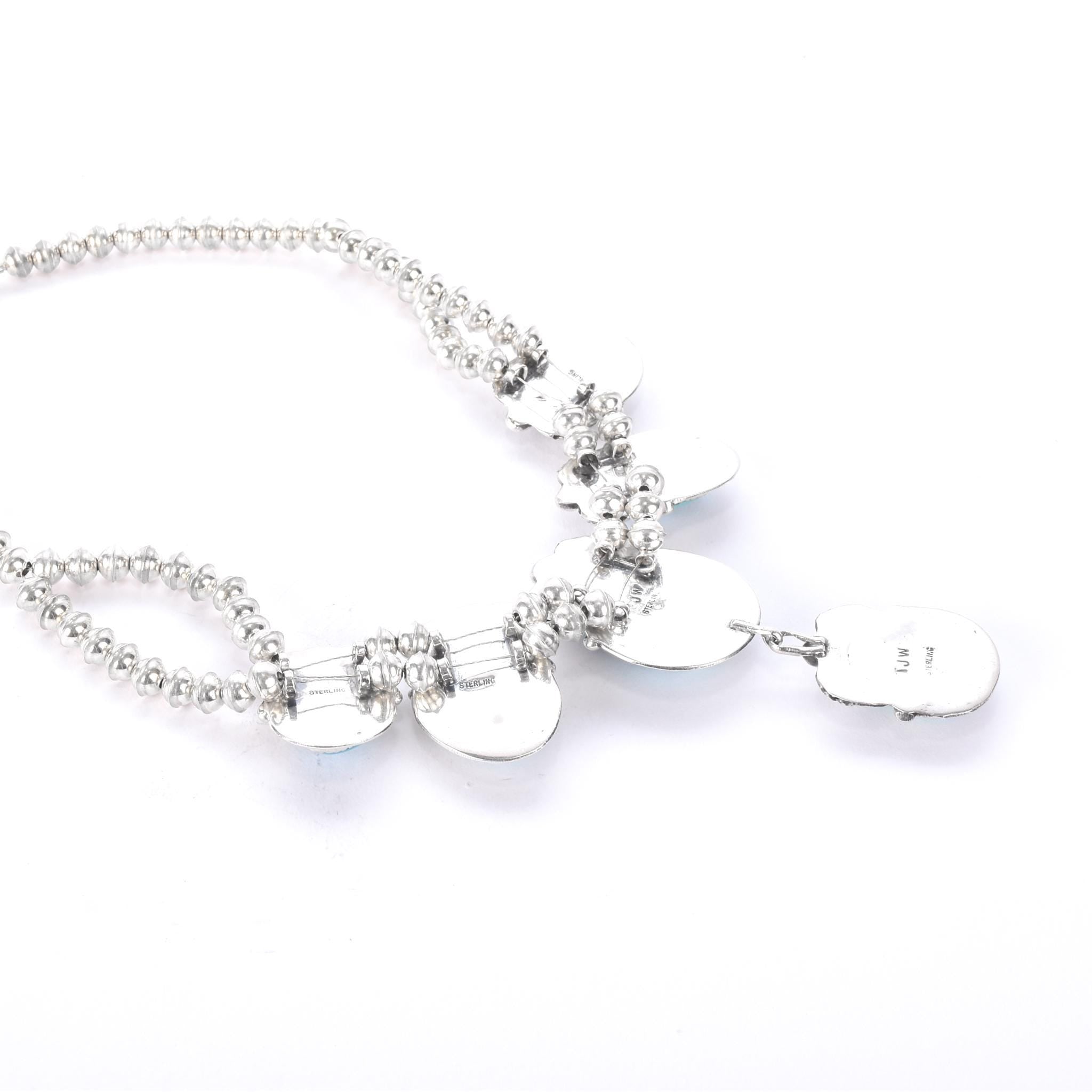 Navajo Sterling Silver and Turquoise Squash-Blossom Style Collar Necklace