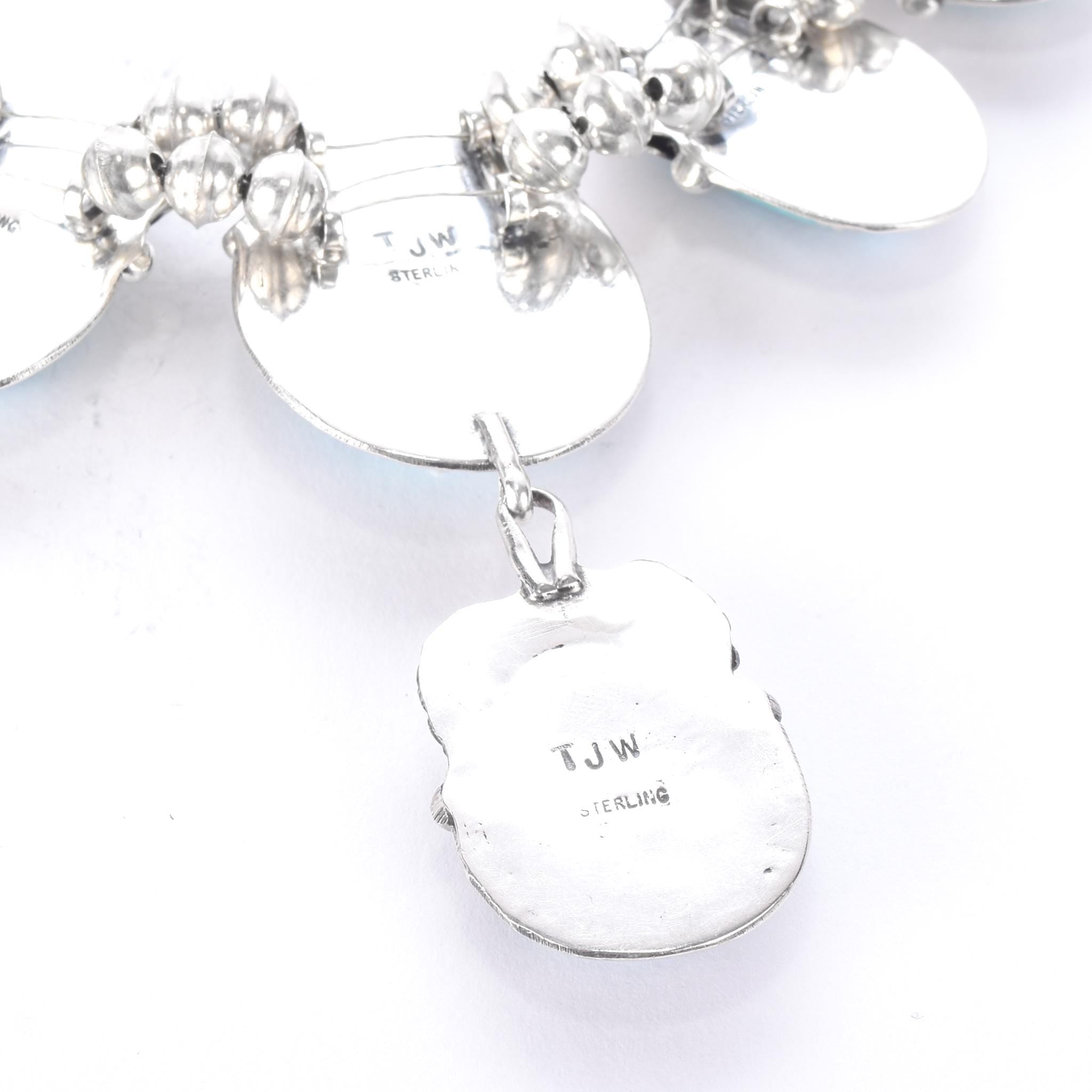 Navajo Sterling Silver and Turquoise Squash-Blossom Style Collar Necklace