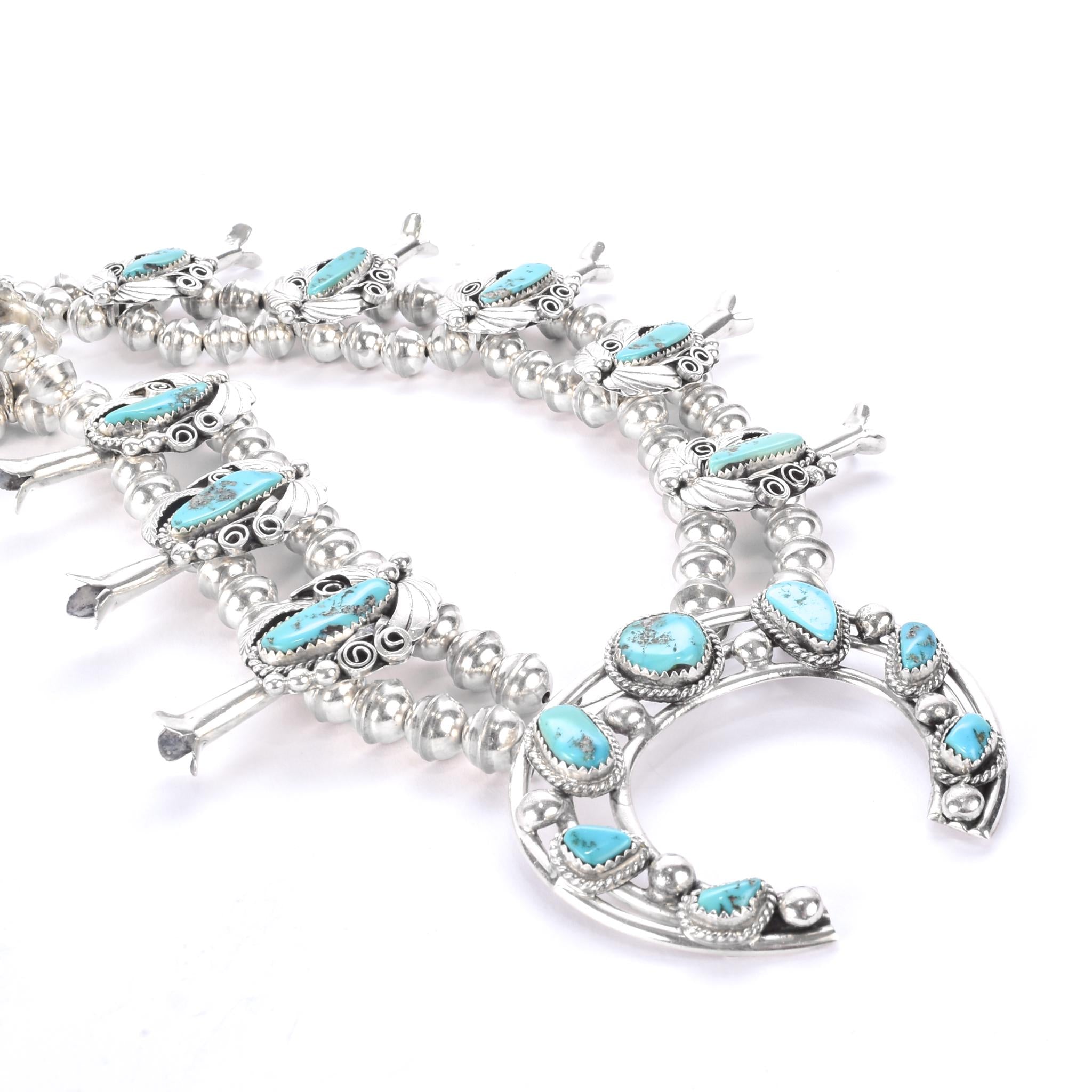 Hand-Signed Sterling Silver & Turquoise Horseshoe Squash Blossom