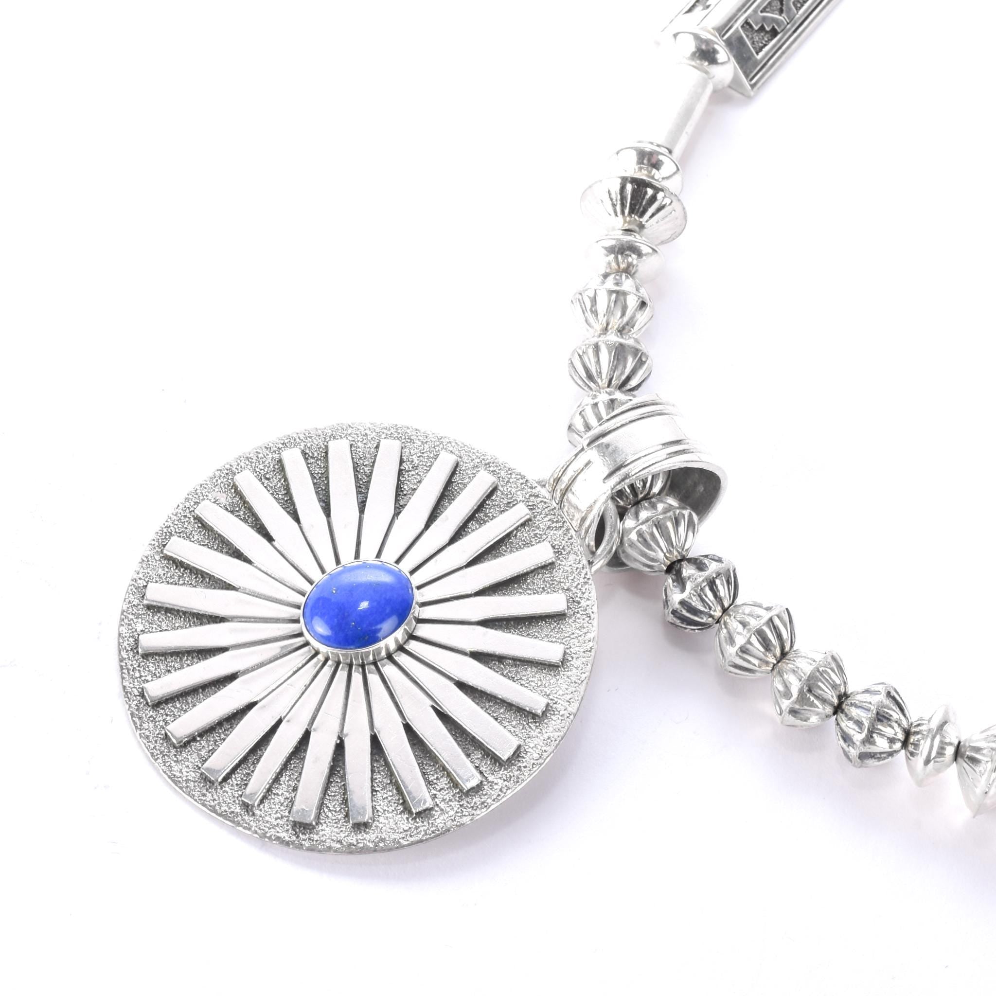 Navajo Signed R. Wiley Sterling Silver Necklace with Lapis Lazuli Pendant