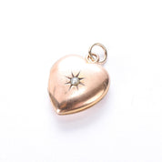 Antique 10K Gold Heart-Shaped Locket with Star-Set Seed Pearl