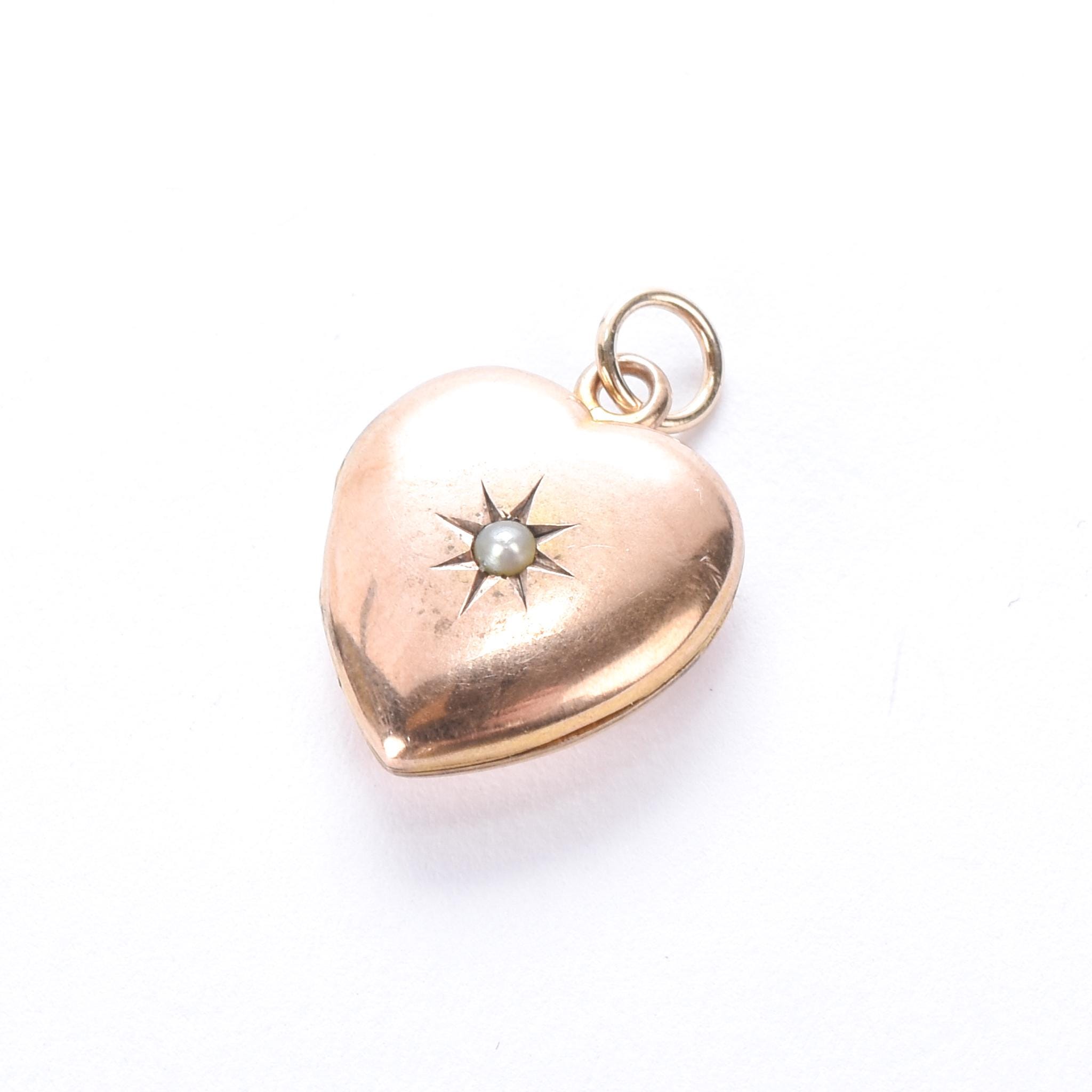 Antique 10K Gold Heart-Shaped Locket with Star-Set Seed Pearl