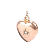 Antique 10K Gold Heart-Shaped Locket with Star-Set Seed Pearl