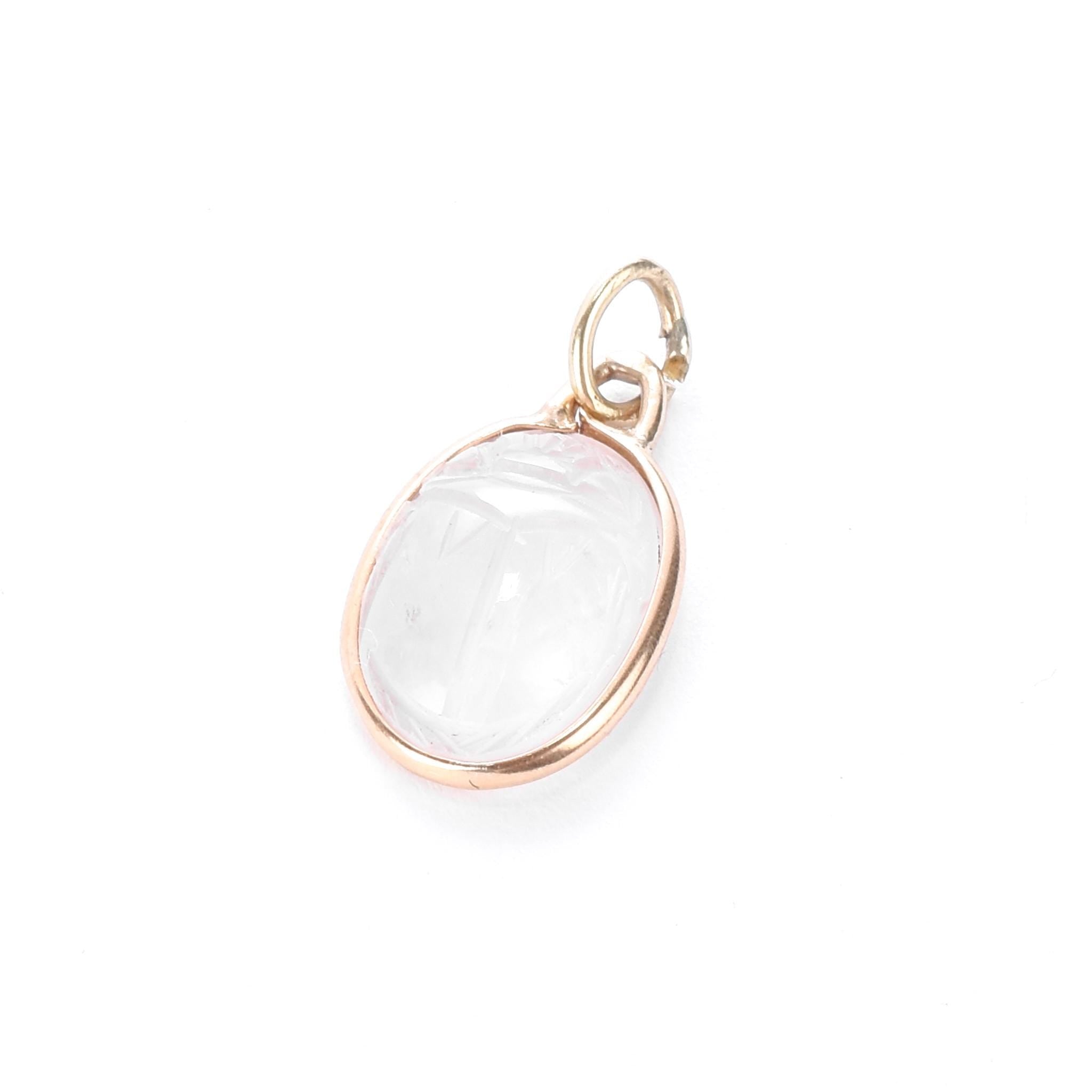 14K Gold & Carved Quartz Scarab Pendant