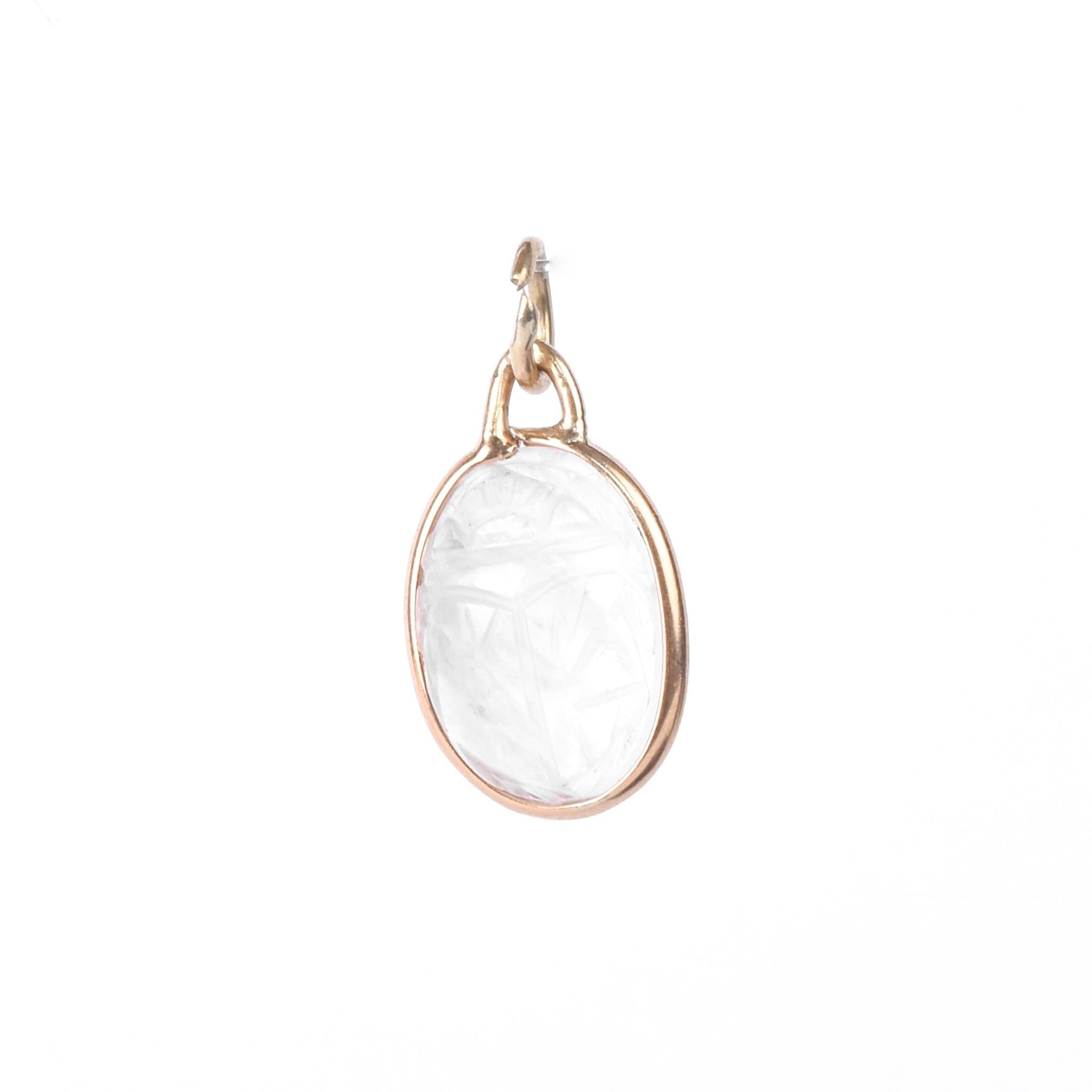 14K Gold & Carved Quartz Scarab Pendant