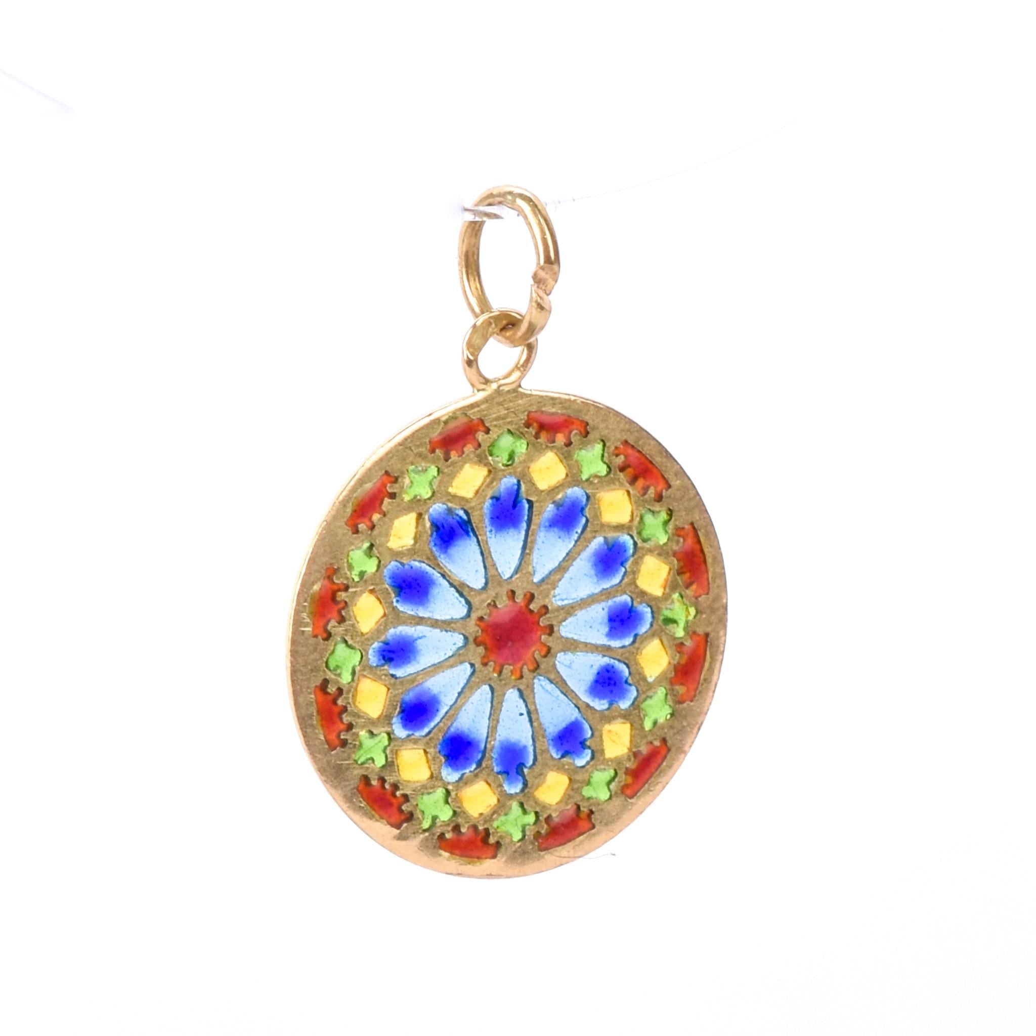 18K Gold French Plique A Jour Enamel Window Pendant
