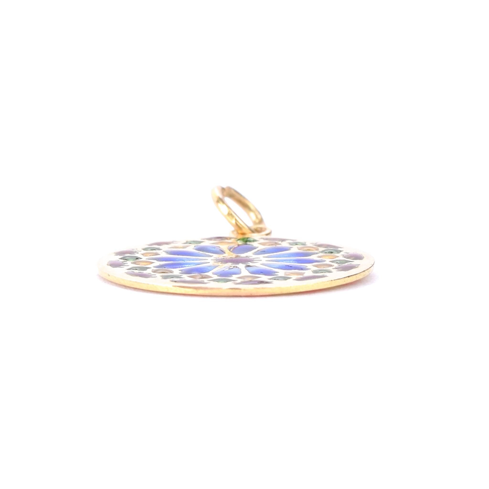18K Gold French Plique A Jour Enamel Window Pendant