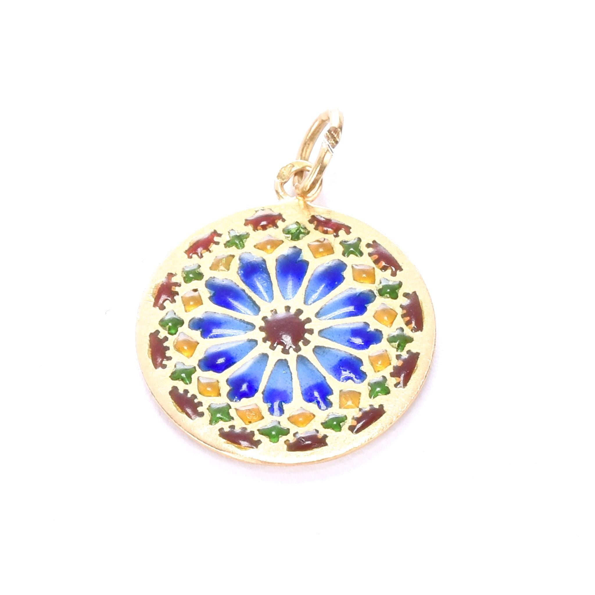 18K Gold French Plique A Jour Enamel Window Pendant