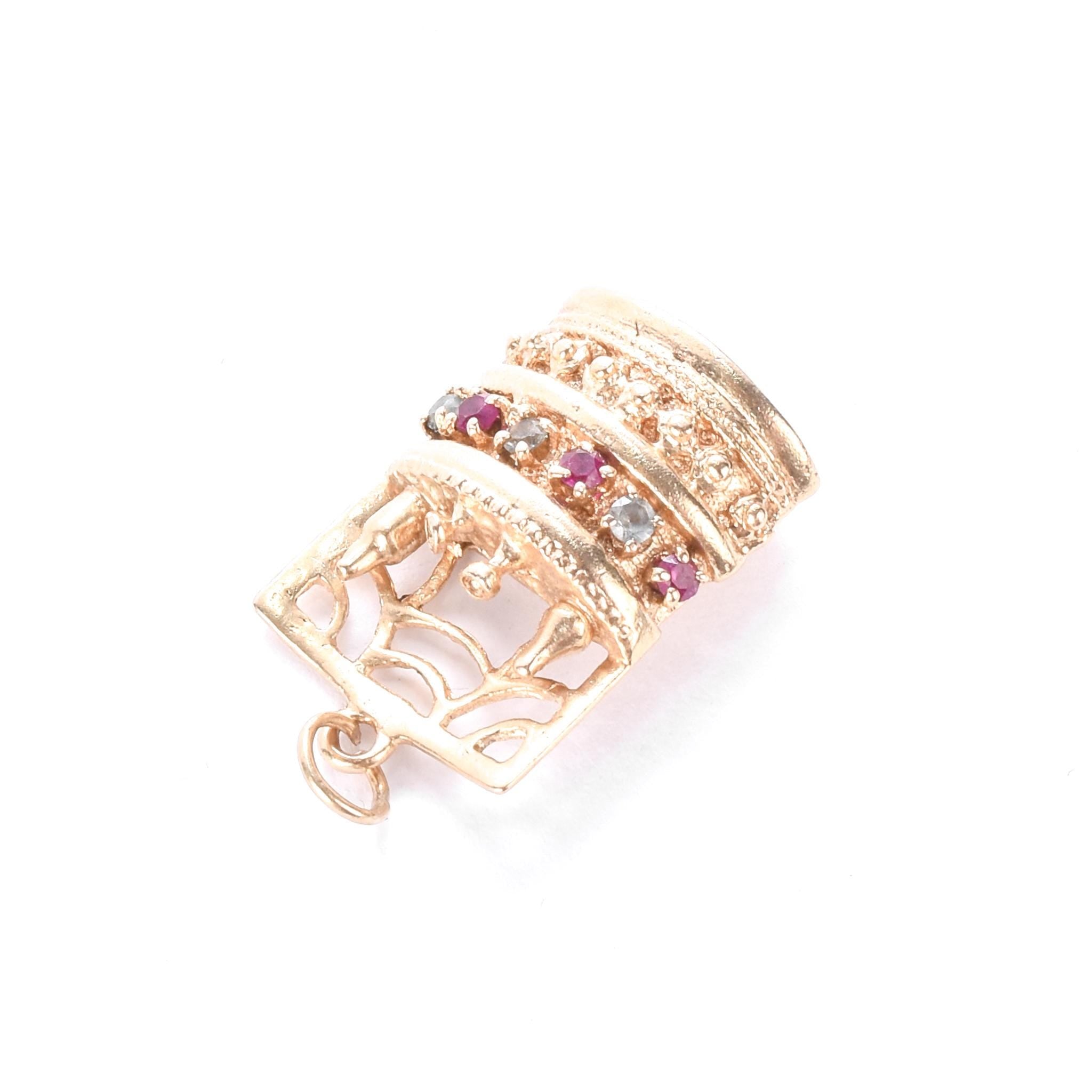 14K Gold Liquor Bar Pendant with Rubies & Aquamarine