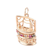 14K Gold Liquor Bar Pendant with Rubies & Aquamarine