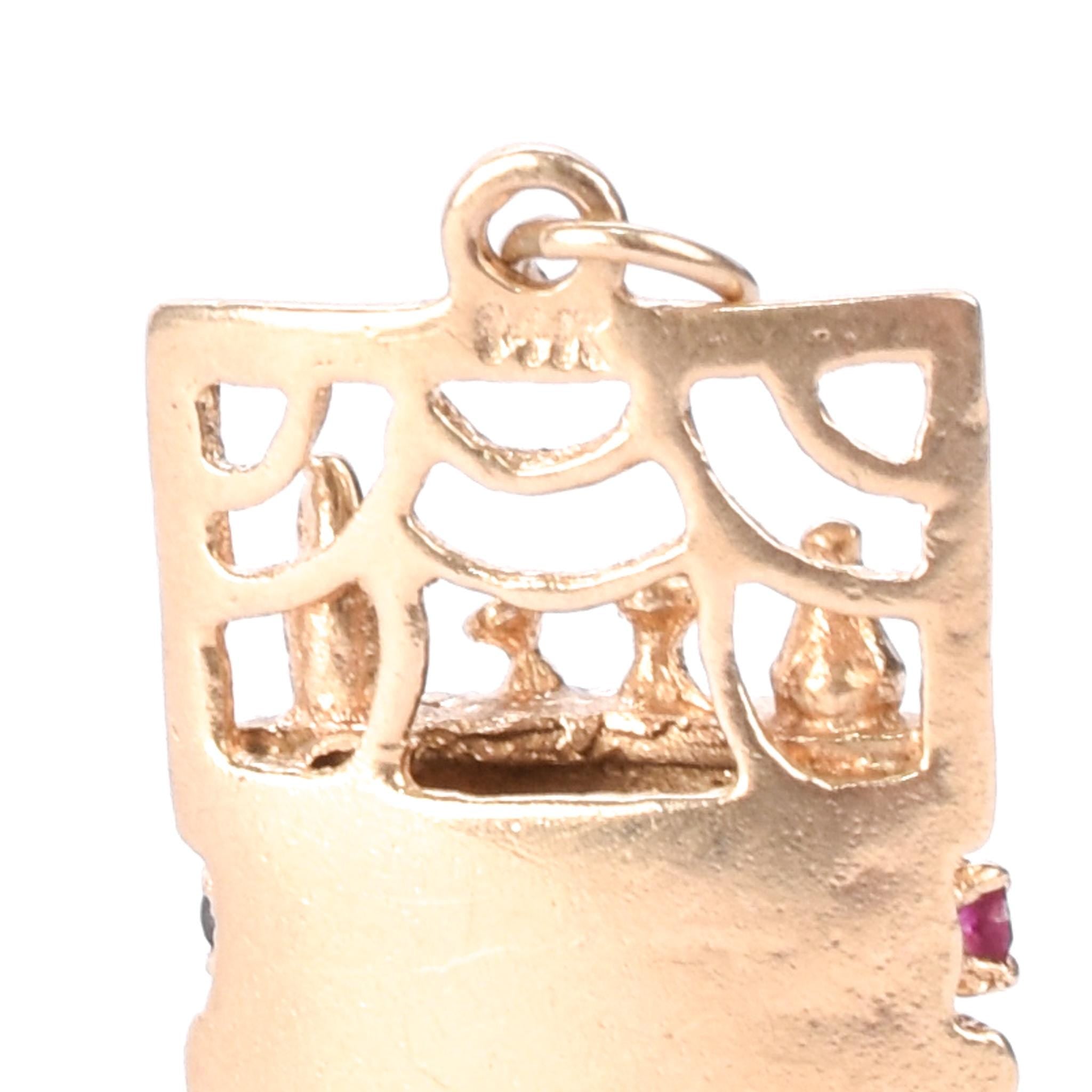 14K Gold Liquor Bar Pendant with Rubies & Aquamarine