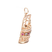 14K Gold Liquor Bar Pendant with Rubies & Aquamarine