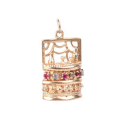 14K Gold Liquor Bar Pendant with Rubies & Aquamarine