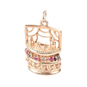 14K Gold Liquor Bar Pendant with Rubies & Aquamarine